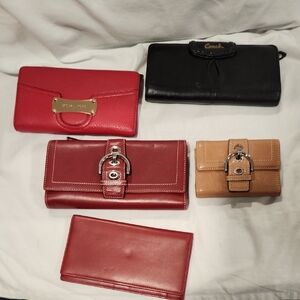 Coach Red, Black, and Tan Leather Wallet Collection